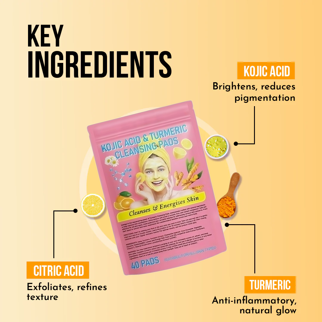 KOJIC ACID & TURMERIC KOREAN CLEANSING PADS - 40Pcs