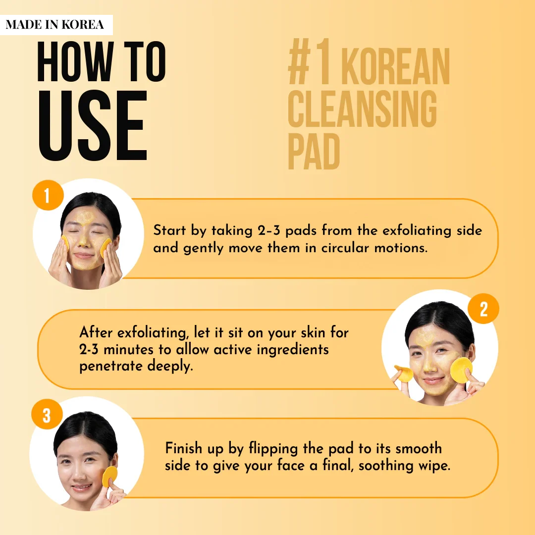 KOJIC ACID & TURMERIC KOREAN CLEANSING PADS - 40Pcs